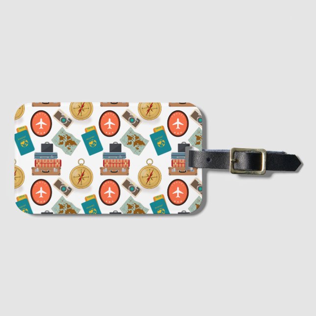Retro Vacation Travel Patterned Luggage Tag (Front Horizontal)
