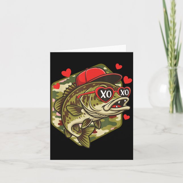 Retro Valentine B Fishing Camo Fisherman Valentine Card (Front)