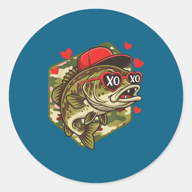 Retro Valentine B Fishing Camo Fisherman Valentine Classic Round Sticker (Front)