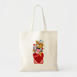 Retro Valentine Bear and Ice Cream Budget Tote Bag
