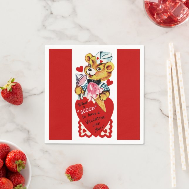 Retro Valentine Bear and Ice Cream Paper Napkin (Insitu)