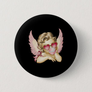 Retro Valentine Day Heart Sungles Cupid Blowing Bu 6 Cm Round Badge