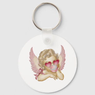 Retro Valentine Day Heart Sungles Cupid Blowing Bu Key Ring