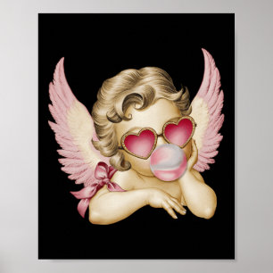 Retro Valentine Day Heart Sungles Cupid Blowing Bu Poster