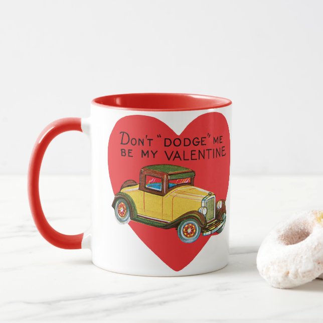 Retro Valentine, Don't Dodge Me, Be My Valentine! Mug (With Donut)