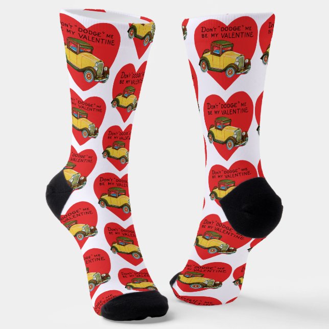 Retro Valentine, Don't Dodge Me, Be My Valentine! Socks (Angled)
