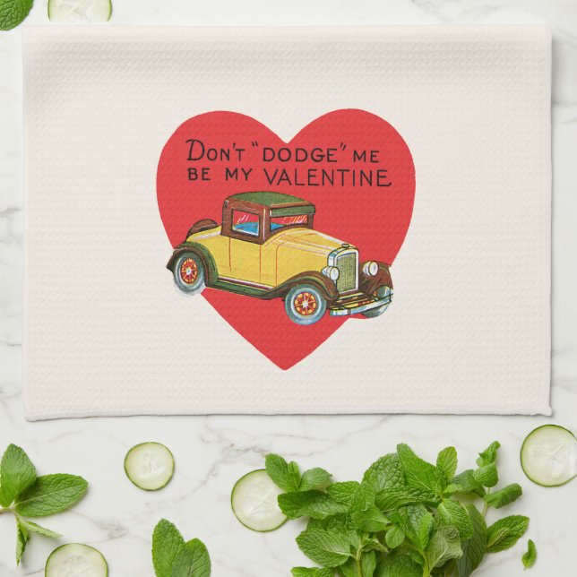 Retro Valentine, Don't Dodge Me, Be My Valentine! Tea Towel (Folded)