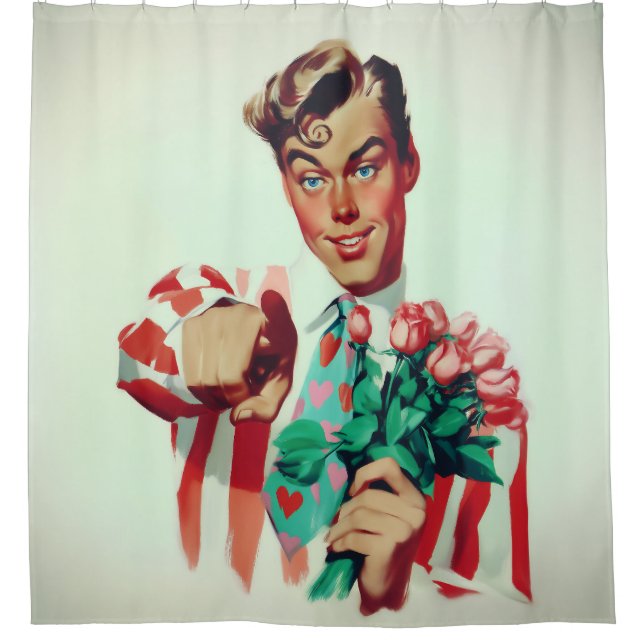 Retro Valentine Flirty Guy Shower Curtain (Front)