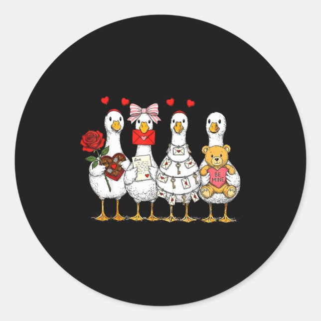 Retro Valentine Goose Funny Nk Coquette Love Silly Classic Round Sticker (Front)