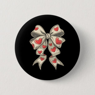 Retro Valentine Heart Coquette Bow For Women Girls 6 Cm Round Badge