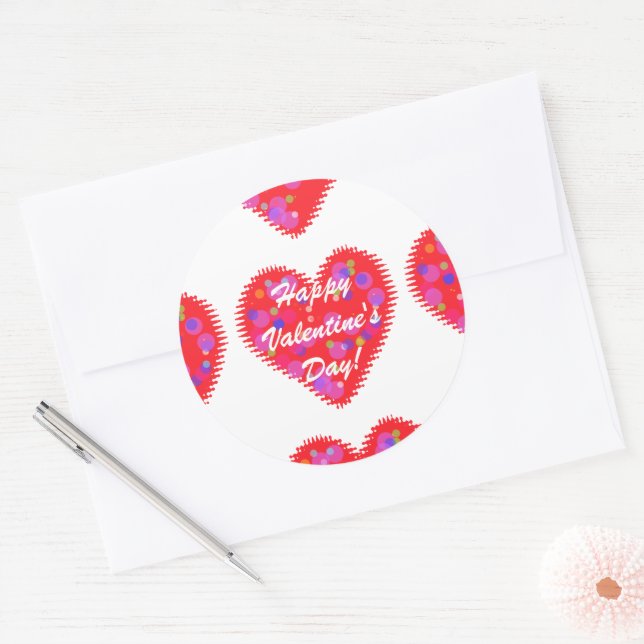 Retro Valentine Hearts Classic Round Sticker (Envelope)