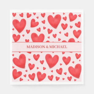 Retro Valentine Hearts Wedding Red Pink Napkin