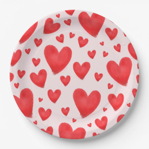 Retro Valentine Hearts Wedding Red Pink Paper Plate