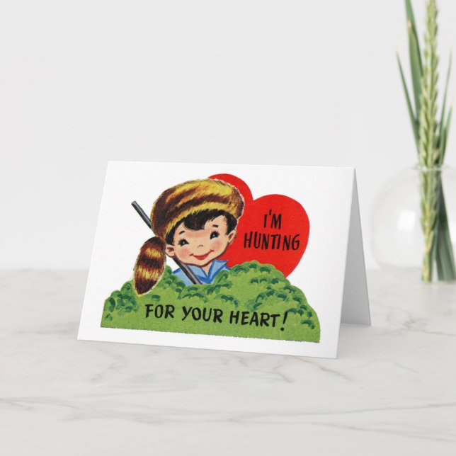 Retro Valentine Hunting for Your Heart Holiday Card (Front)