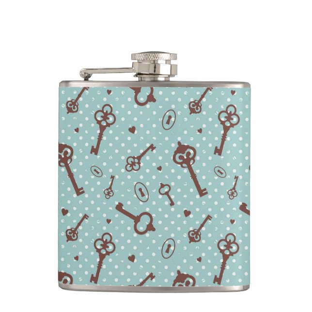 Retro Valentine Keys Hip Flask (Front)