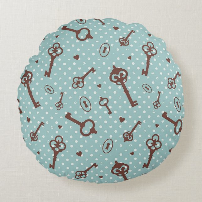 Retro Valentine Keys Round Cushion (Front)