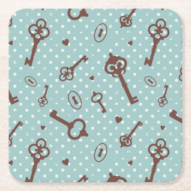 Retro Valentine Keys Square Paper Coaster (Front)