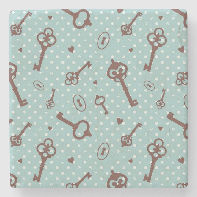 Retro Valentine Keys Stone Coaster (Front)