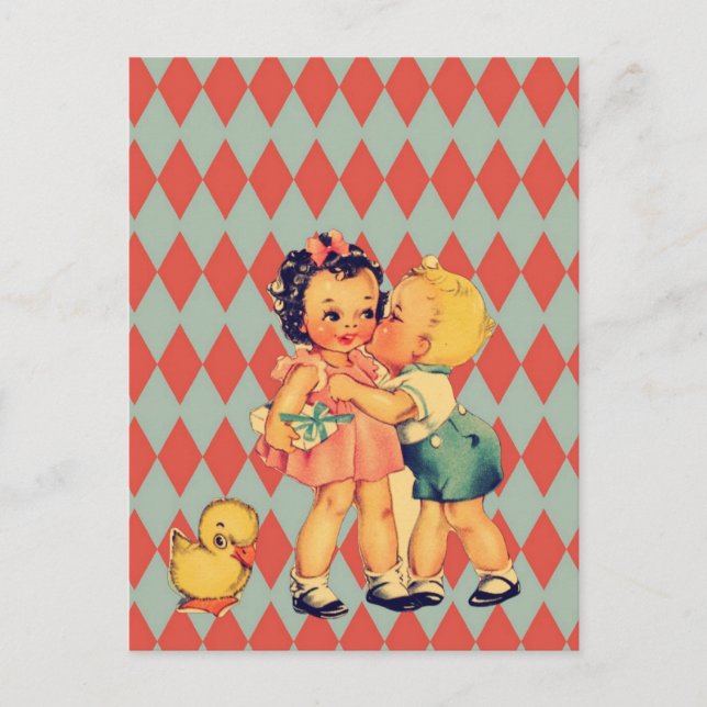 Retro Valentine Kitsch Vintage Kids Holiday Postcard (Front)