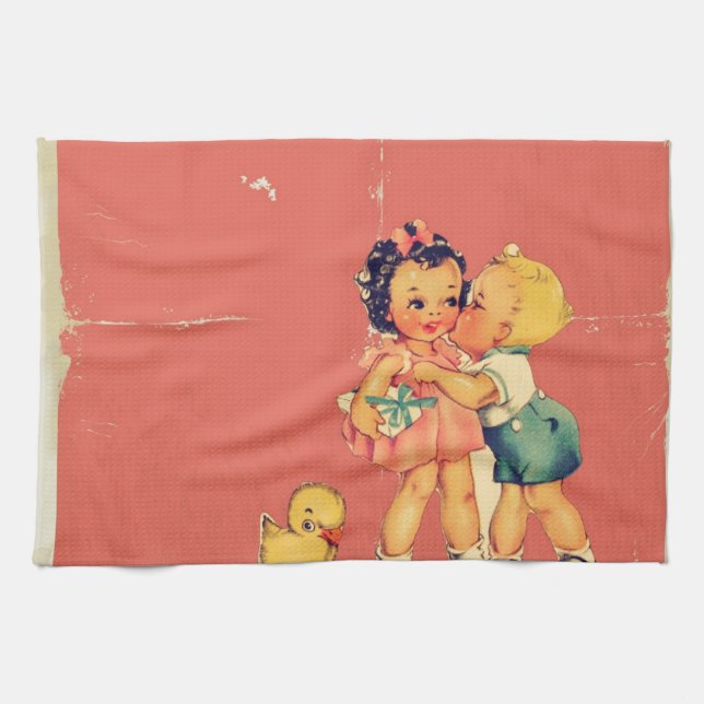 Retro Valentine Kitsch Vintage Kids Tea Towel (Horizontal)