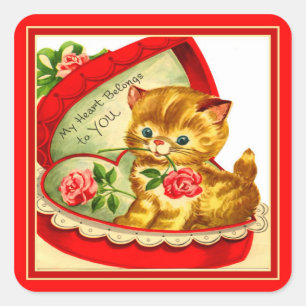 Retro Valentine ~ Kitten in a Box Sticker