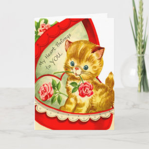 Retro Valentine ~ Kitten in a Candy Box Card