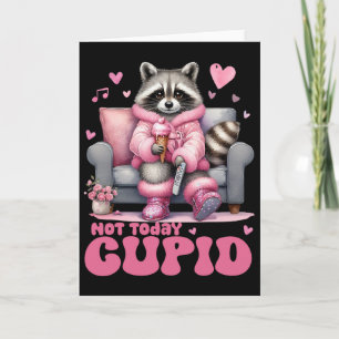 Retro Valentine Not Today Cupid Raccoon Card