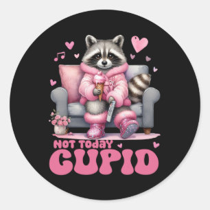 Retro Valentine Not Today Cupid Racoon Classic Round Sticker
