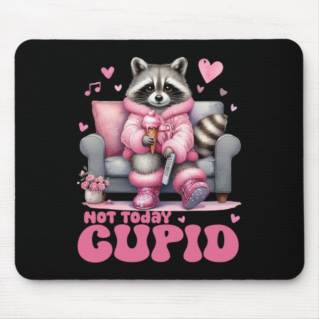 Retro Valentine Not Today Cupid Racoon  Mouse Mat (Front)