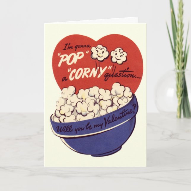 Retro Valentine Popcorn- Valentines Greeting Card (Front)