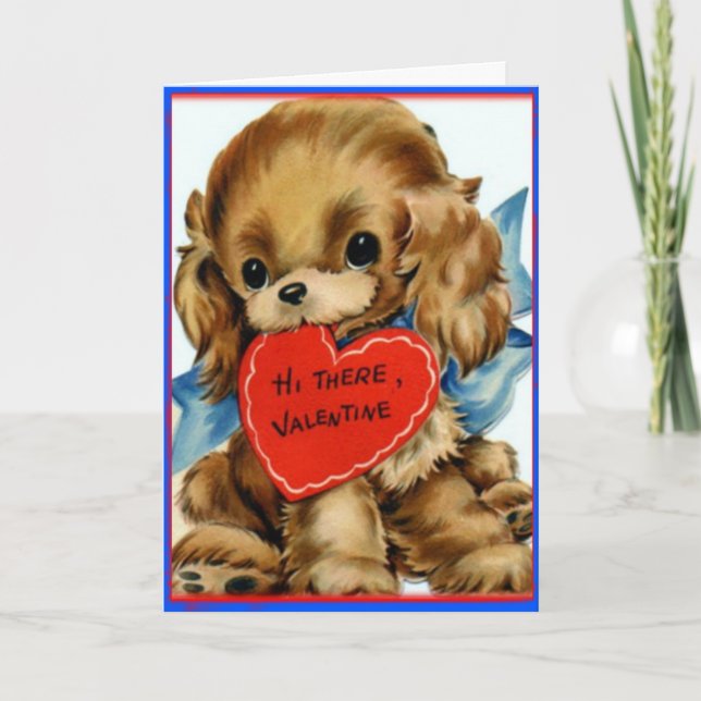 Retro Valentine Puppy- Valentines Greeting Card (Front)