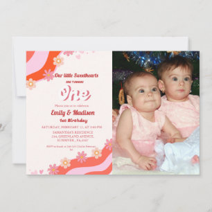Retro Valentine Sweetheart Joint First Birthday  Invitation