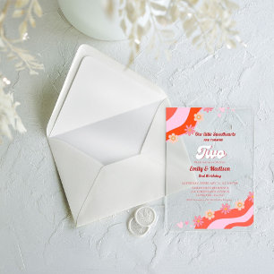 Retro Valentine Sweetheart Twin 2nd Birthday Acrylic Invitations