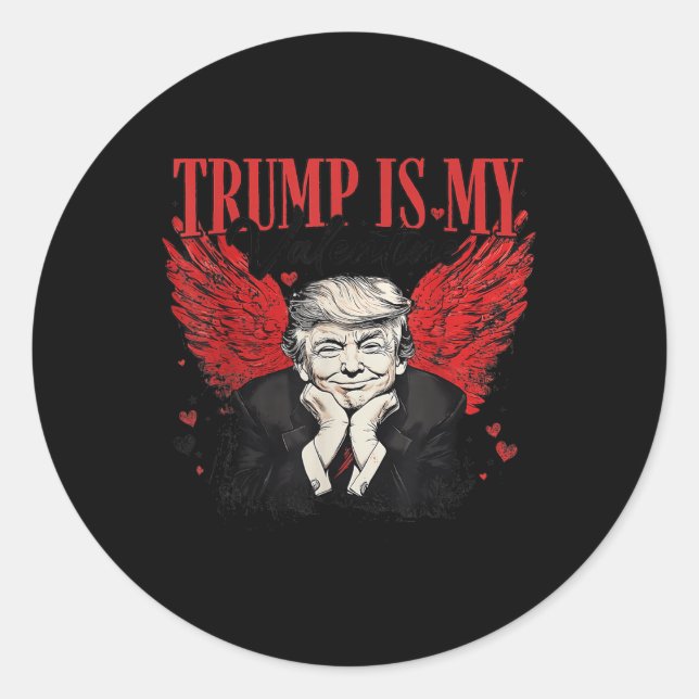 Retro Valentine Trump Is My Valentine Funny Trump  Classic Round Sticker (Front)