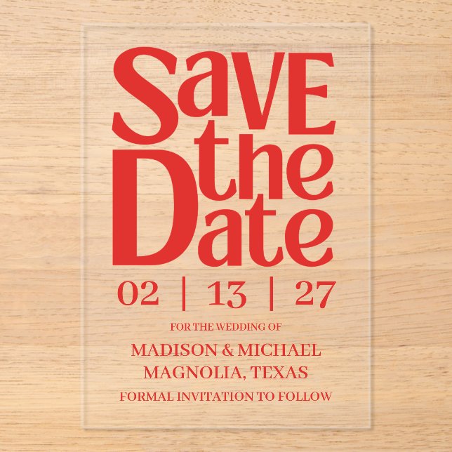 Retro Valentine Wedding Photo Red Pink Acrylic Invitations (Front)