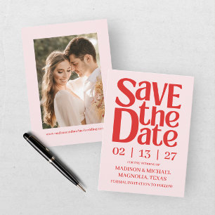 Retro Valentine Wedding Photo Red Pink Save The Date