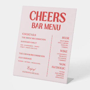 Retro Valentine Wedding Red Pink Bar Menu Pedestal Sign