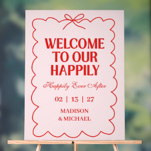 Retro Valentine Welcome Wedding Red Pink Acrylic Sign