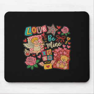Retro Valentine Xoxo Be Mine Pink Cupid Chequered Mouse Mat