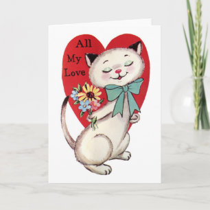 Retro Valentine's All My Love Cat Design Holiday Card