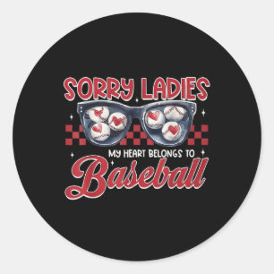 Retro Valentines Baseball Boy My Heart Belongs To  Classic Round Sticker