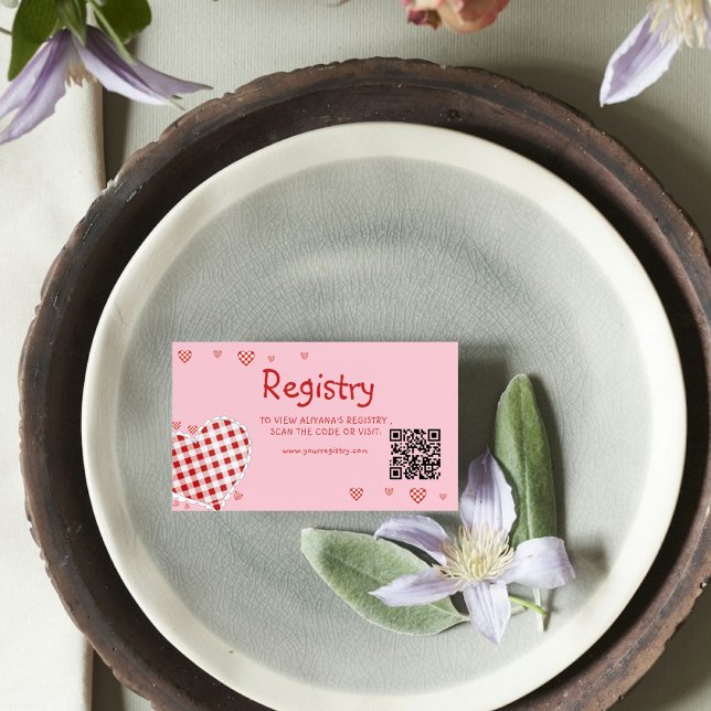 Retro Valentines Bridal Shower QR Code Registry Enclosure Card (Creator Uploaded)