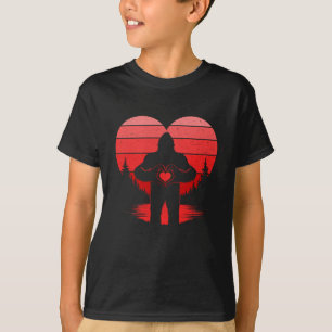 Retro Valentines Day Bigfoot Sasquatch Heart Boy K T-Shirt