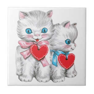 Retro Valentine's Day Cats, Vintage Cute Kitten Tile