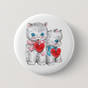 Retro Valentine's Day Cats, Vintage Fluffy Kittens 6 Cm Round Badge