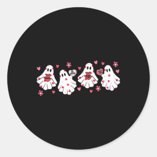 Retro Valentines Day Cute Ghost Boo Spooky Womens  Classic Round Sticker