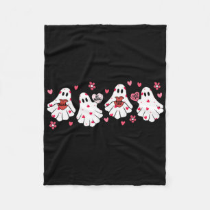 Retro Valentines Day Cute Ghost Boo Spooky Womens Fleece Blanket