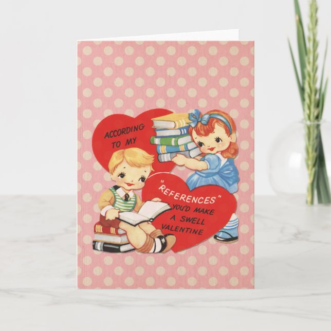 Retro Valentines Day Cute Kids Books Pink Dots Holiday Card (Front)