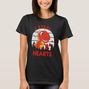 Retro Valentines Day Dinosaur I Steal Hearts Boys T-Shirt