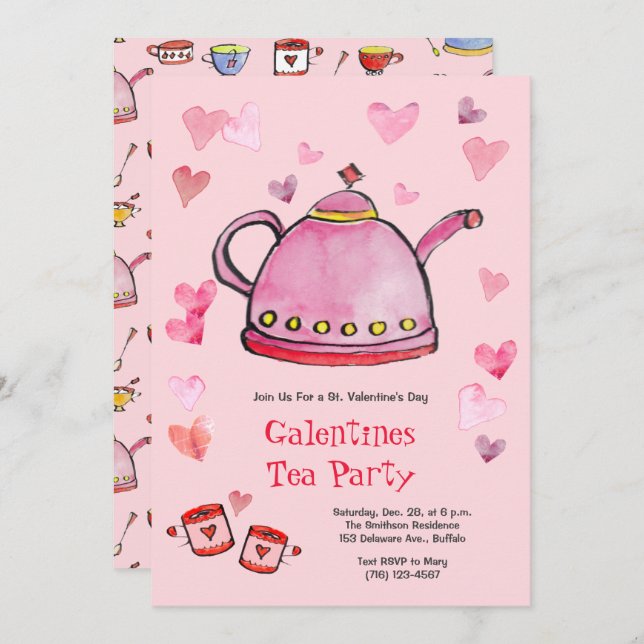 Retro Valentine's Day Galentines Tea Party Lunch Invitation (Front/Back)